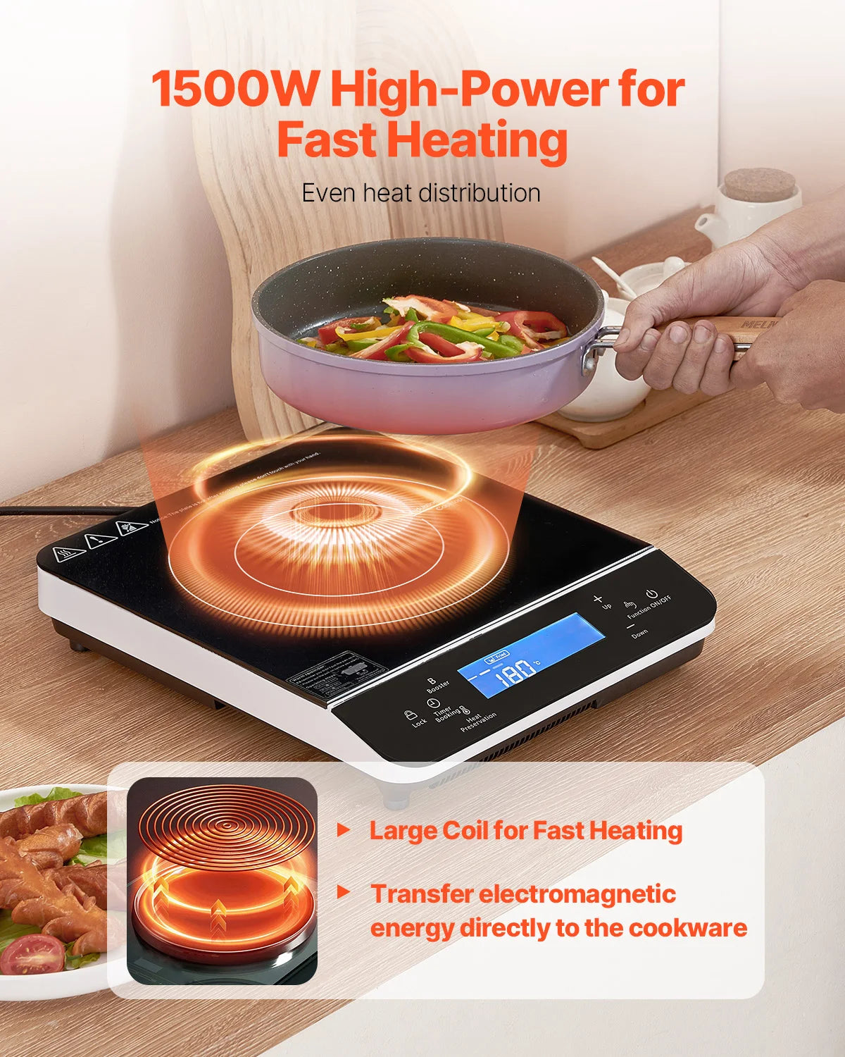 Portable Induction Cooktop 1500W with 9 Heat Levels & Timer