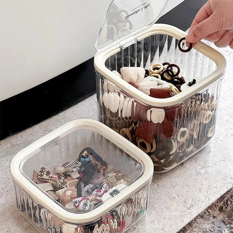 Clear Hair Accessory Storage Box with Hinged Lid
