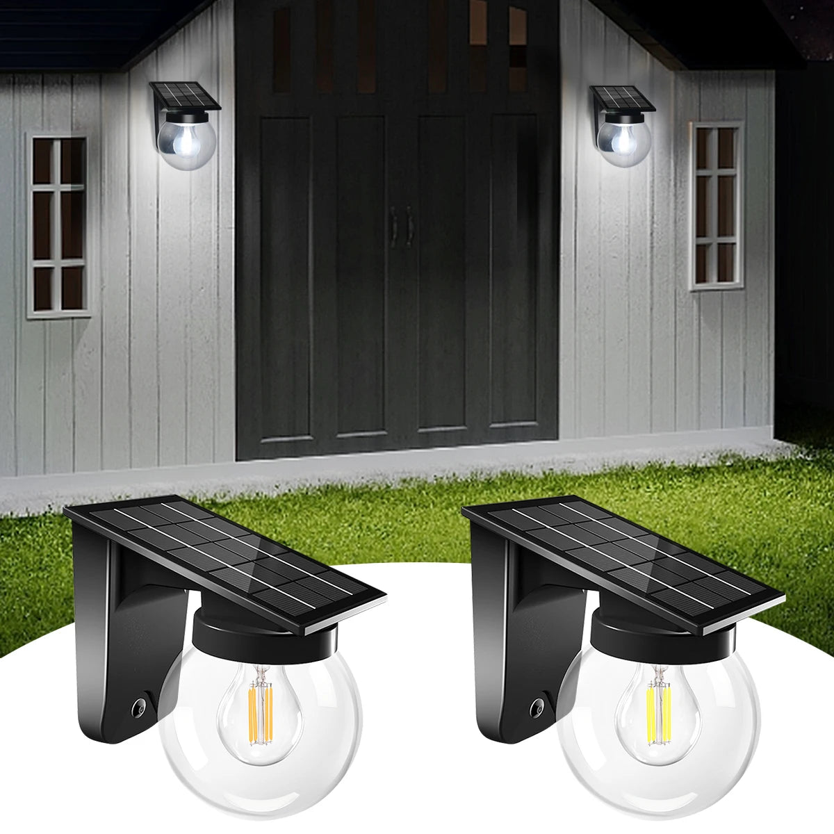 Solar Wall Lamp with E27 LED Bulb, IP65, Two Modes