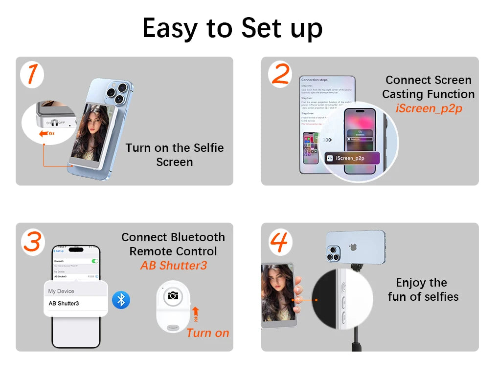 Magnetic Vlog Selfie Monitor for Phone with 4" Wireless Screen