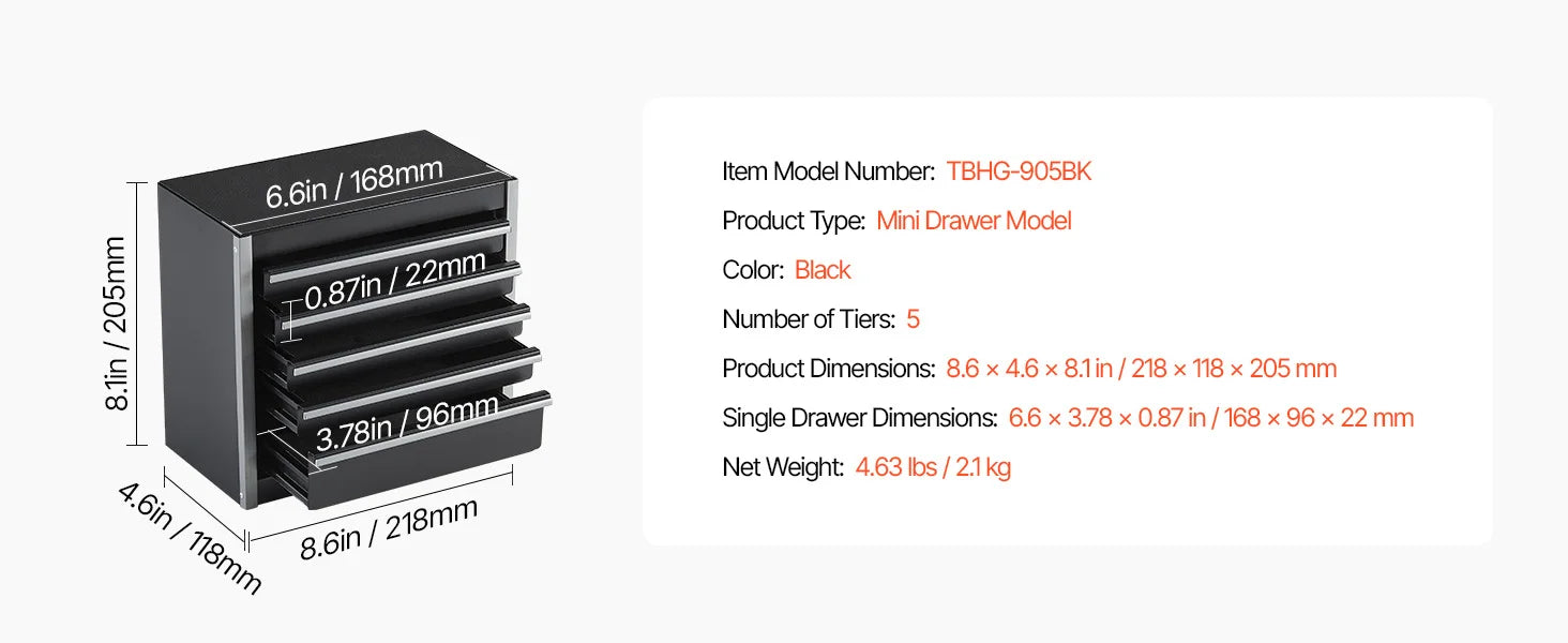 5-Drawer Mini Metal Tool Box 8.6" Portable Organizer Chest