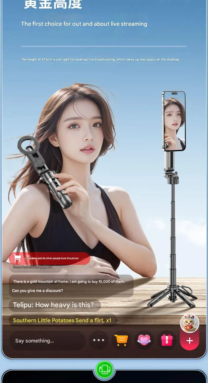 Upgraded Multi-Function Foldable Magnetic Phone Holder Selfie Stick, DSLR-Style Rotation Tripod Portable Remote ControlUpgraded 