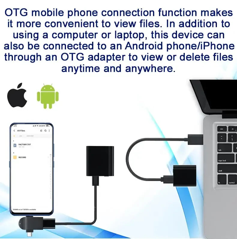 Mini Voice Activated Recorder with OTG Phone Connection & Magnet