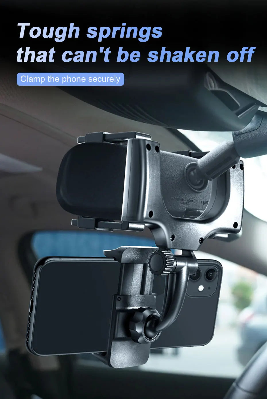 SEAMETAL Car Rearview Mirror Phone Holder Stable Anti Shake Rear View Phone Mount 360-Degree Rotation Car Navigation Support