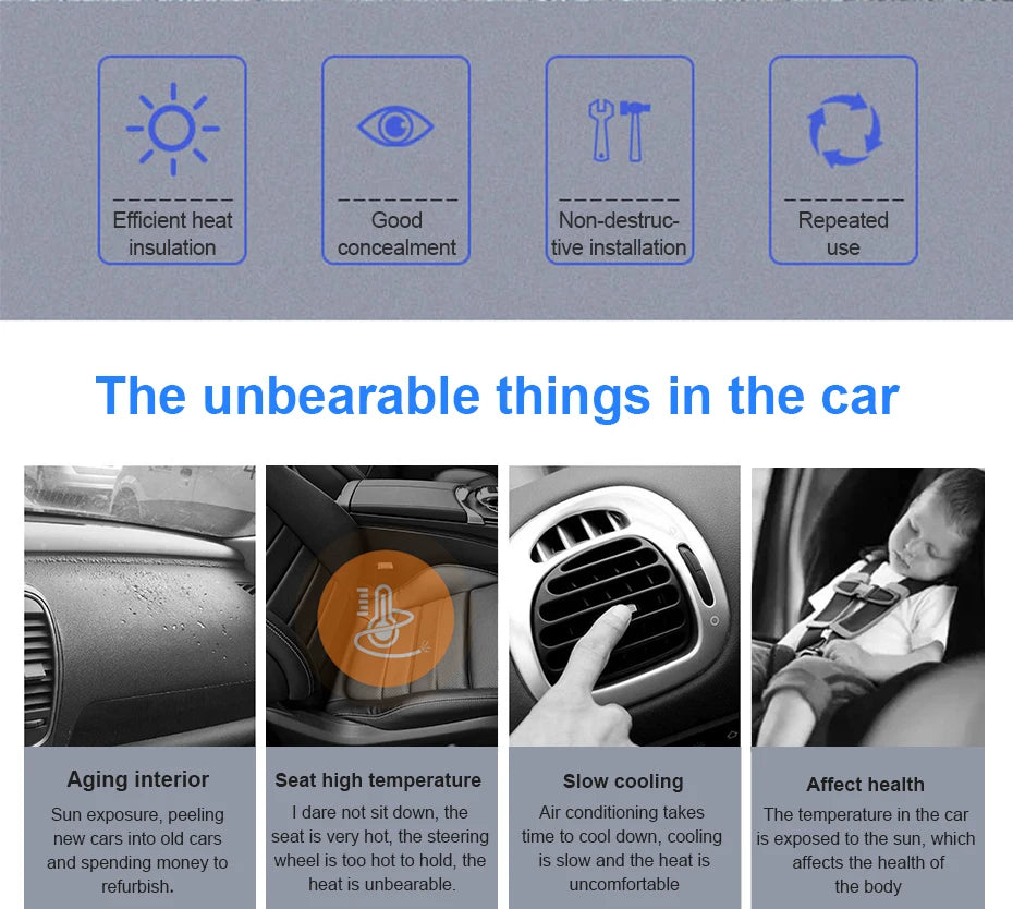 SEAMETAL 2Pcs Car Side Window Sun Shade Film Electrostatic Sunshade Sticker Summer Sun Protection Anti Glare UV Blocking Film
