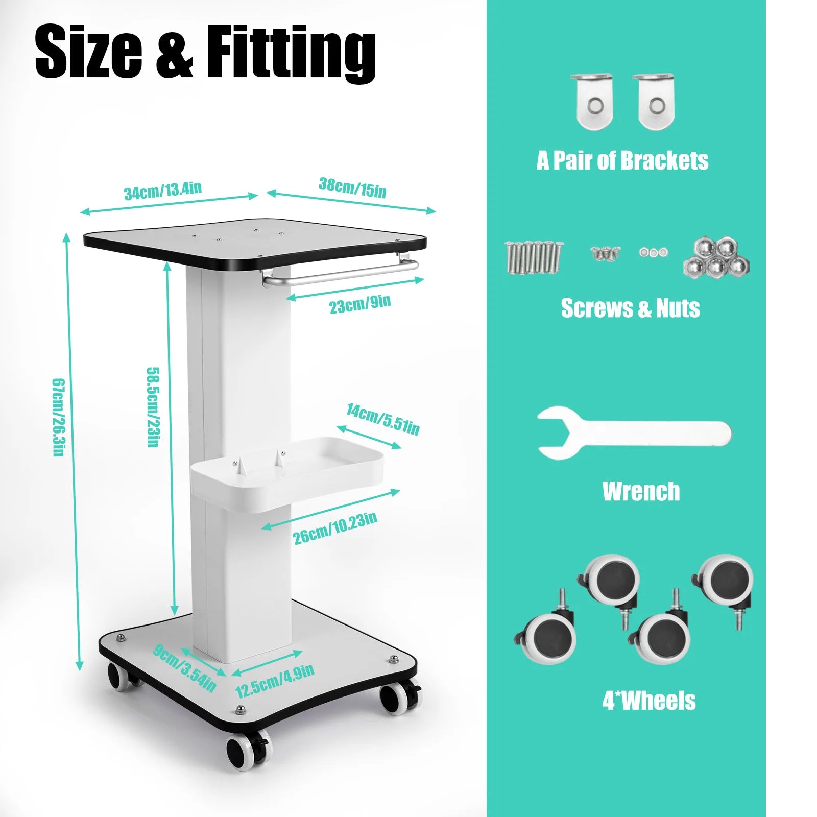 Chariot de beauté pour salon avec roues et rangement à 3 niveaux