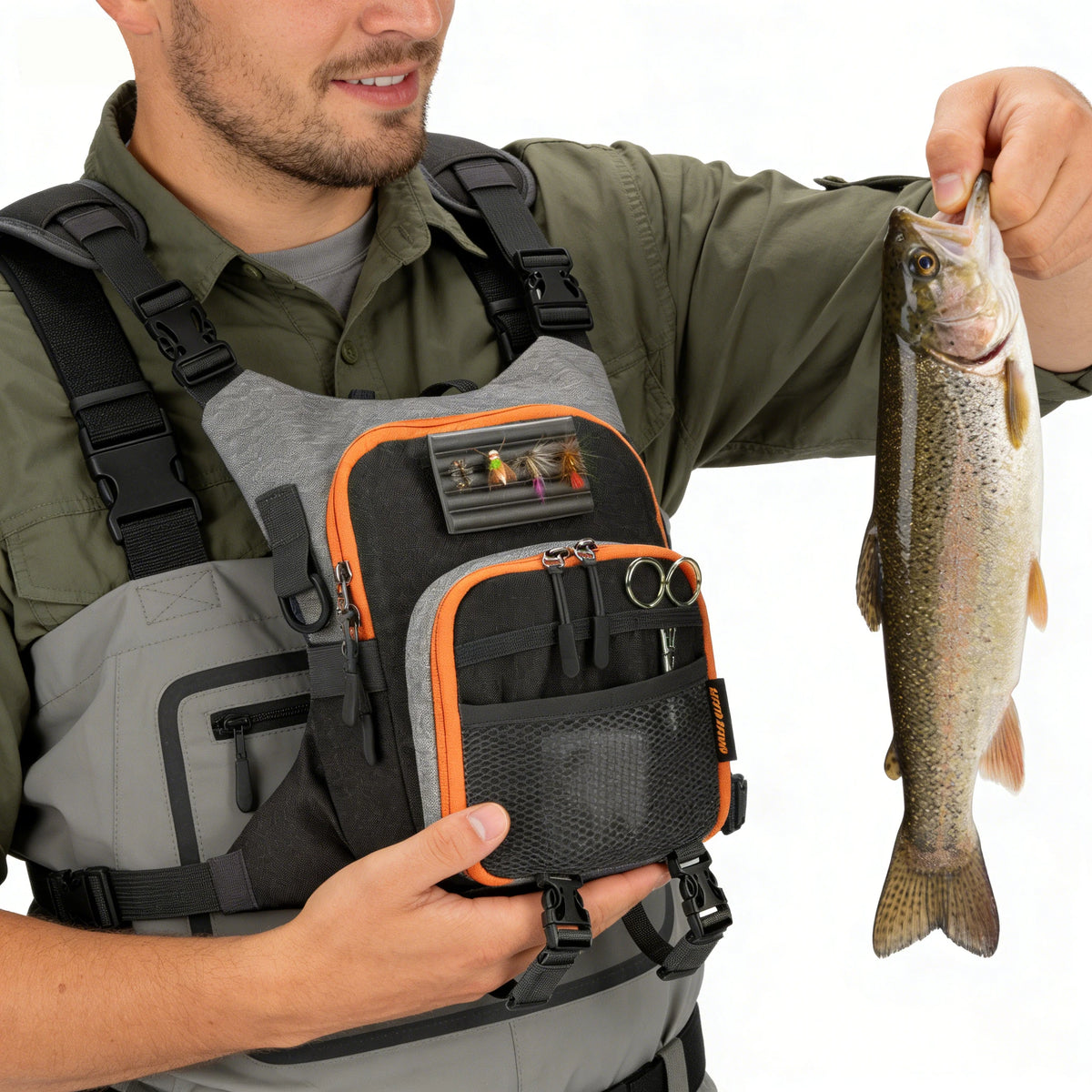 Sac de poitrine pour la pêche à la mouche, pour ranger le matériel de pêche, peut contenir deux boîtes à mouches, sac de pêche d’extérieur, sac de rangement pour accessoires de pêche