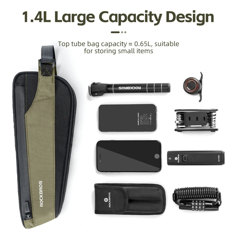 Bike Top Tube Frame Bag Rainproof Nylon Phone & Tool Storage