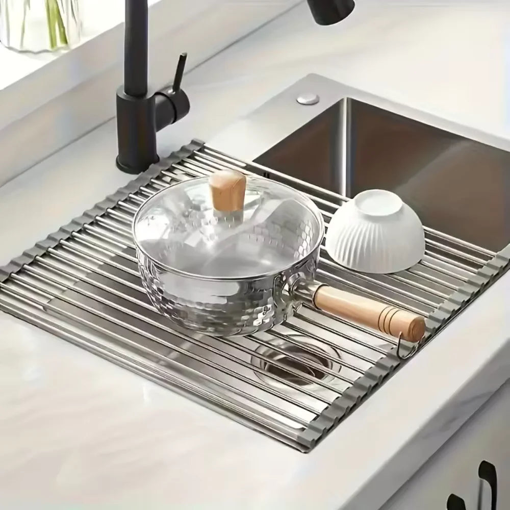 Roll-Up Stainless Steel Sink Drying Rack