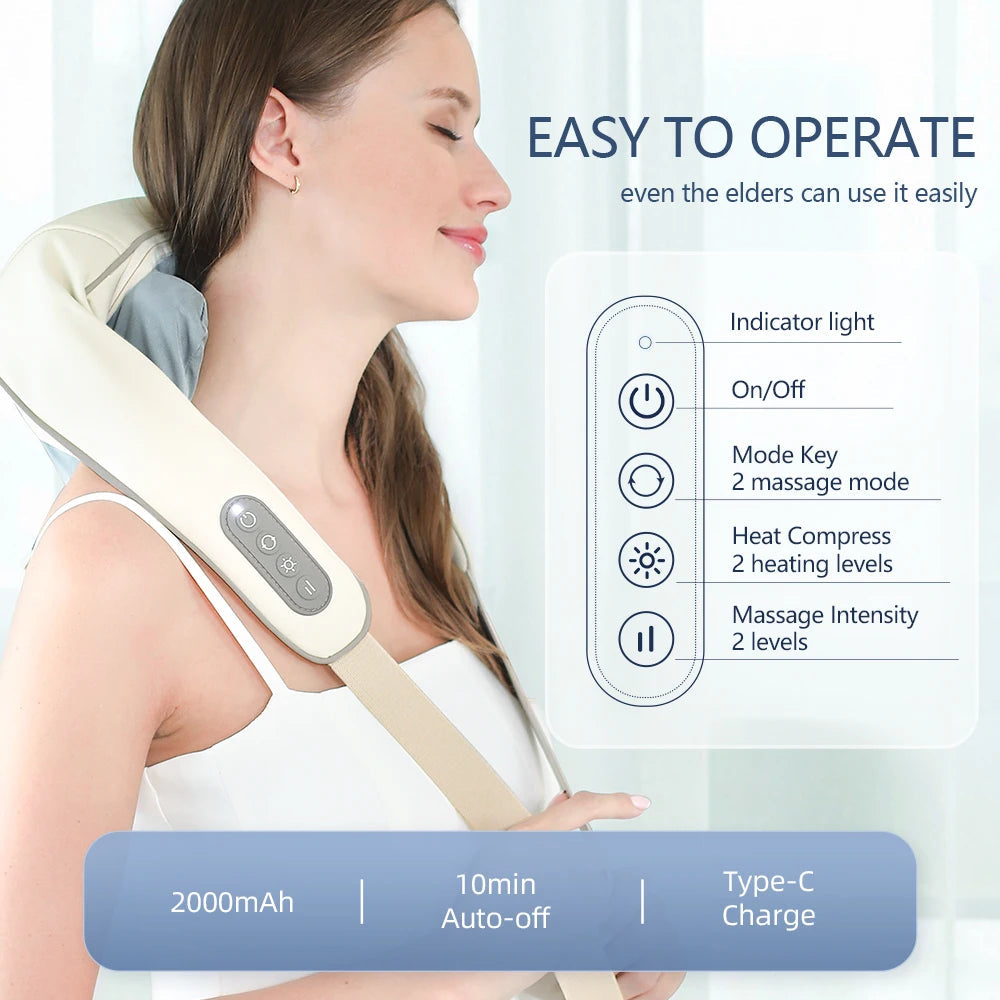 Foreverlily 26W Brushless Motor Neck And Shoulder Massager Wireless Shoulder And Back Kneading Massage Shawl Neck masajeador 