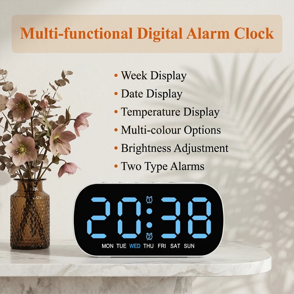 USB Digital Alarm Clock with Dual Alarms