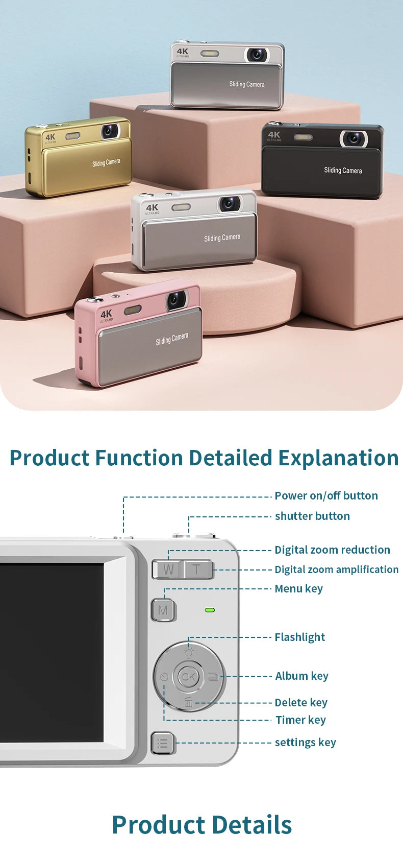 New Sliding Digital Camera CCD Campus 4K High-Definition Camera for Taking Photos and Recording Integrated Student Card Machine