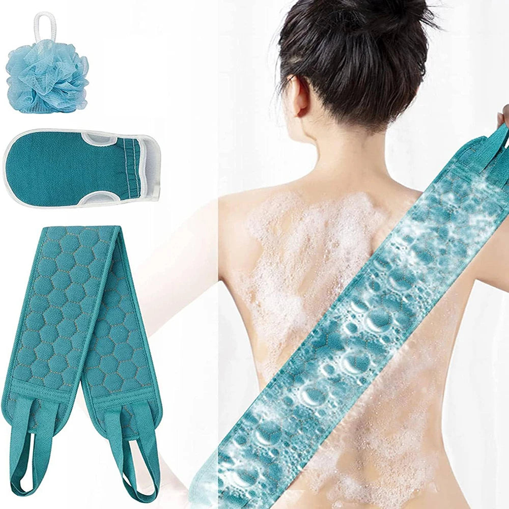 Exfoliating Body Scrubber Set - Includes Back Scrubber, Bath Glove And Shower Bath Sponge Loofah 