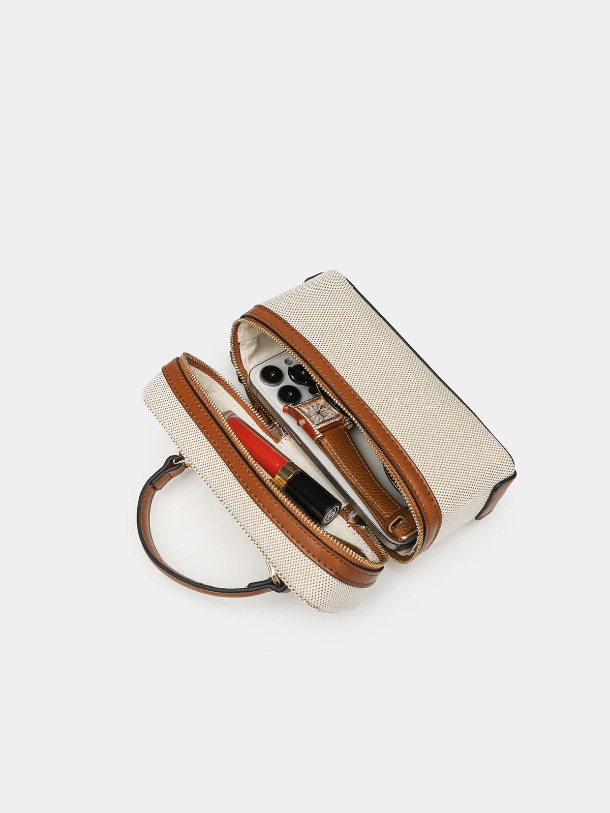 Structured Synthetic-Leather Handbag, Wine Red