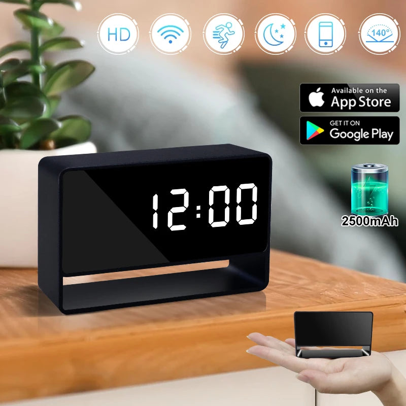 1080P Mini Clock Camera Remote Viewing With Night Vision and Motion Detection 140° Wide Angle Photo Video Recorder For Household