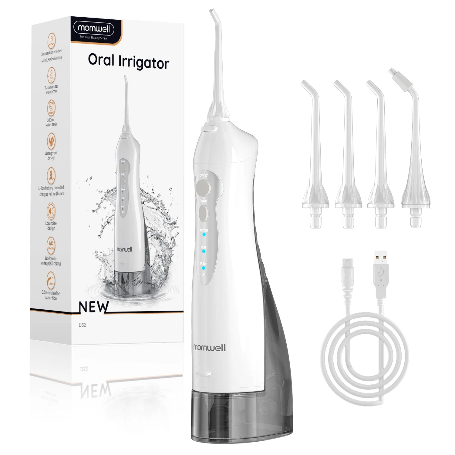 Water Dental Flosser Teeth Picks 4 Jets 3 Modes Portable Cordless D52 Water Flosser for Teeth Cleaner IPX7 Waterproof Oral Picks 