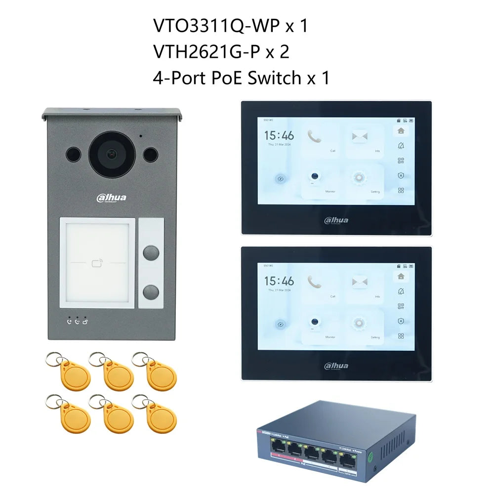 Dahua IP Video Intercom KIT,VTO3311Q-WP & VTH2621GW-P & PoE switch, P2P Cloud, Door bell 1, 2 ,3 ,4 buttons are adjustable Spy-shop.com