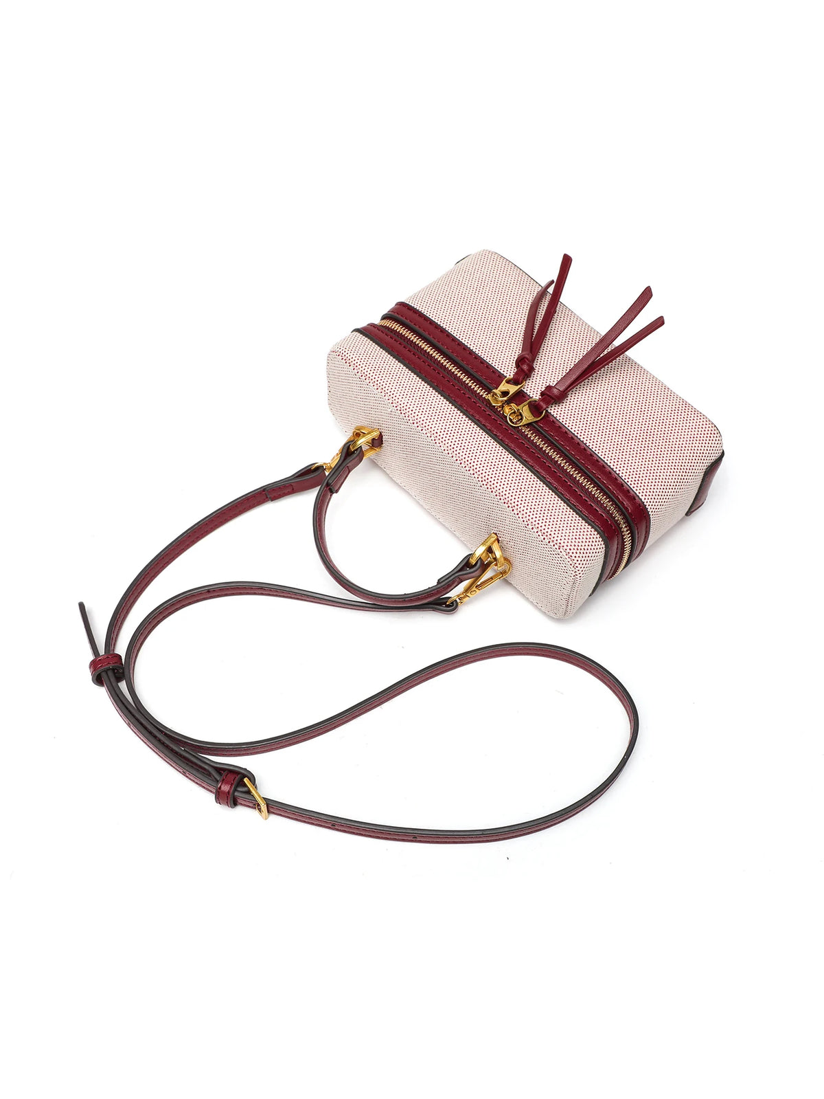 Structured Synthetic-Leather Handbag, Wine Red