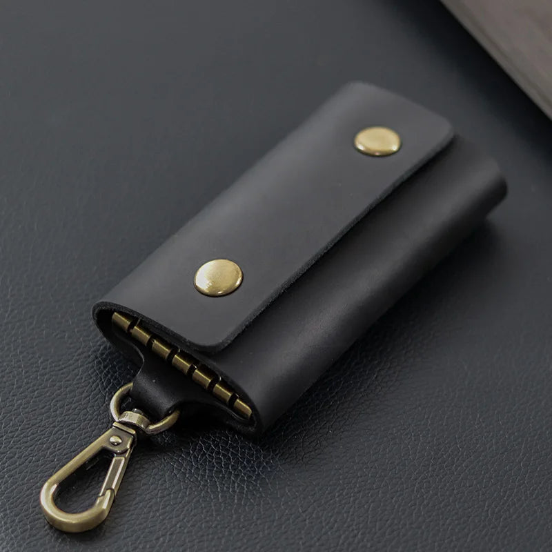 Handmade Genuine Leather Key Holder - Men's Organizer Pouch with Card Slot, Housekeeper Key Case & Wallet (Gift Ready)