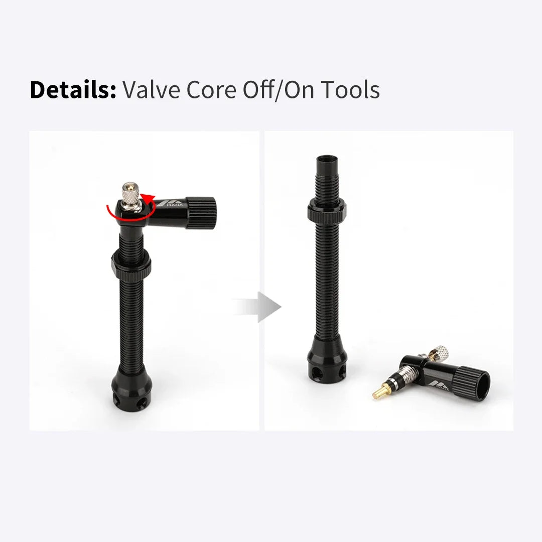 Válvulas Tubeless Presta MANA — Par, 40–100 mm