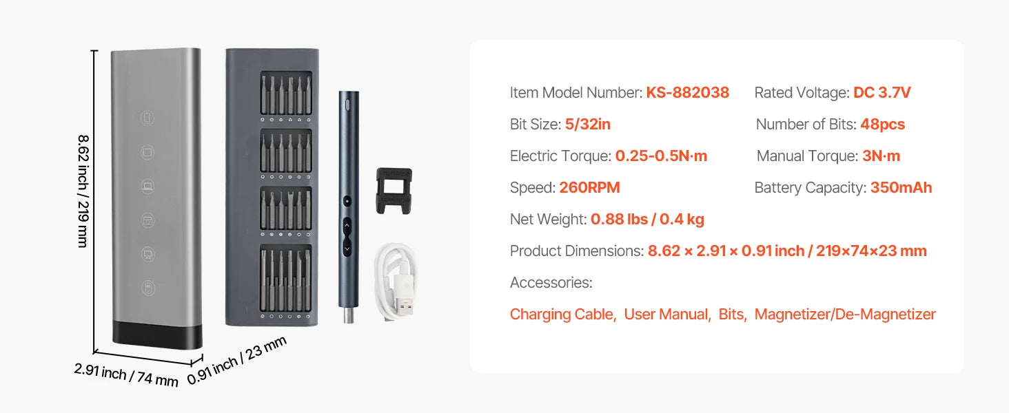 Precision Electric Screwdriver Set with 48 Bits, LED & Fast Charging