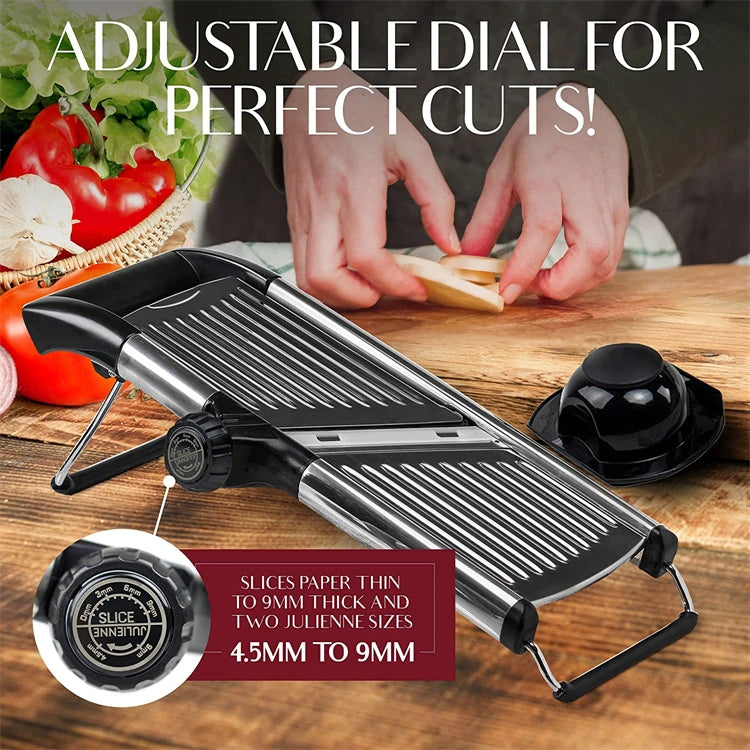 LMETJMA Adjustable Mandoline Slicer Stainless Steel Vegetable Slicer Chopper Cutter for Potato Tomato Onion Carrot JT213 