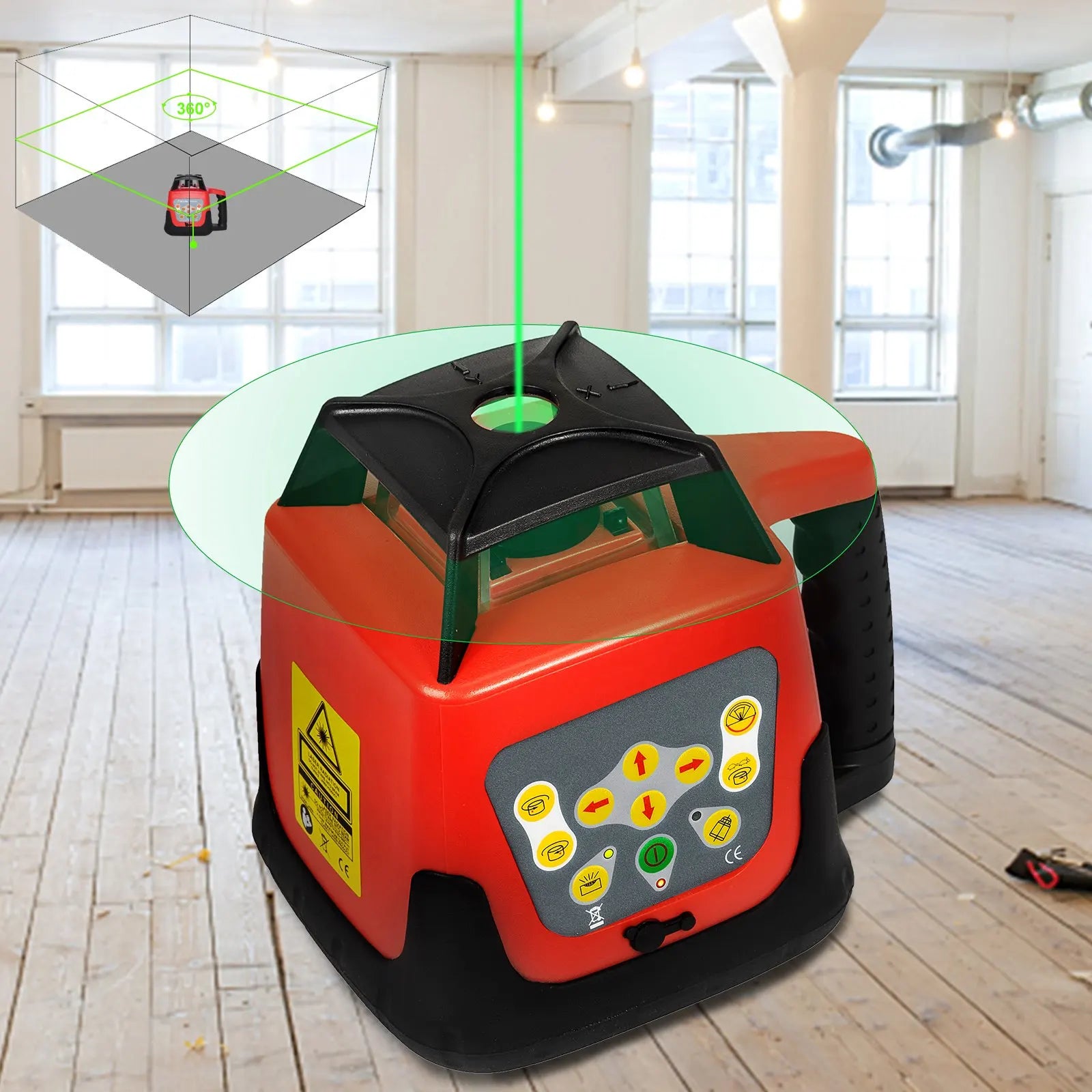 Rotující laserový nivelátor 360° se zeleným paprskem a samoúrovnáním s dálkovým ovládáním