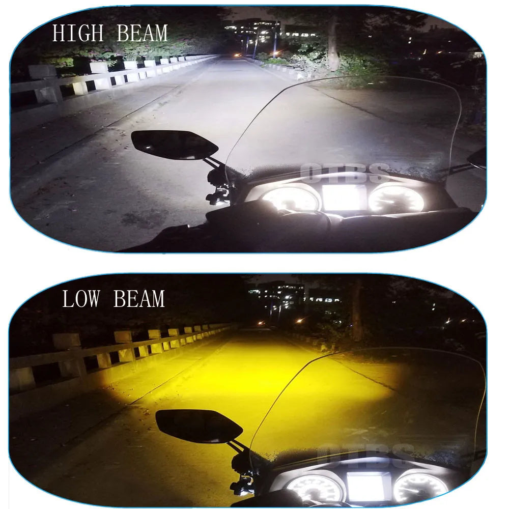 Pair 100W Motorcycle Headlight Fog Lights Led Auxiliary Driving Light Spotlight Headlamp Dual Color flasher farol Moto Fog Lamp. 