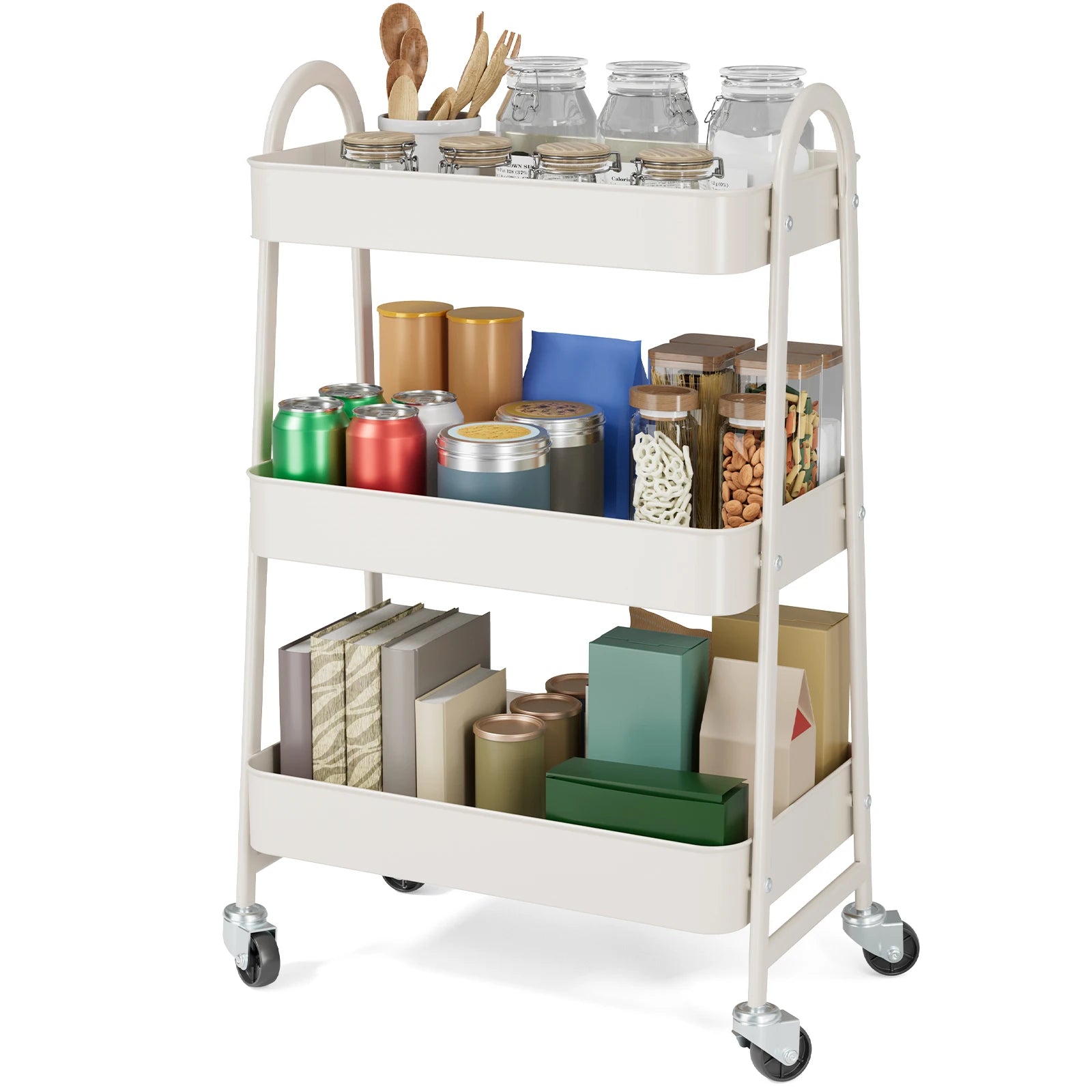 3-Tier Rolling Storage Cart with Lockable Wheels for Small Spaces