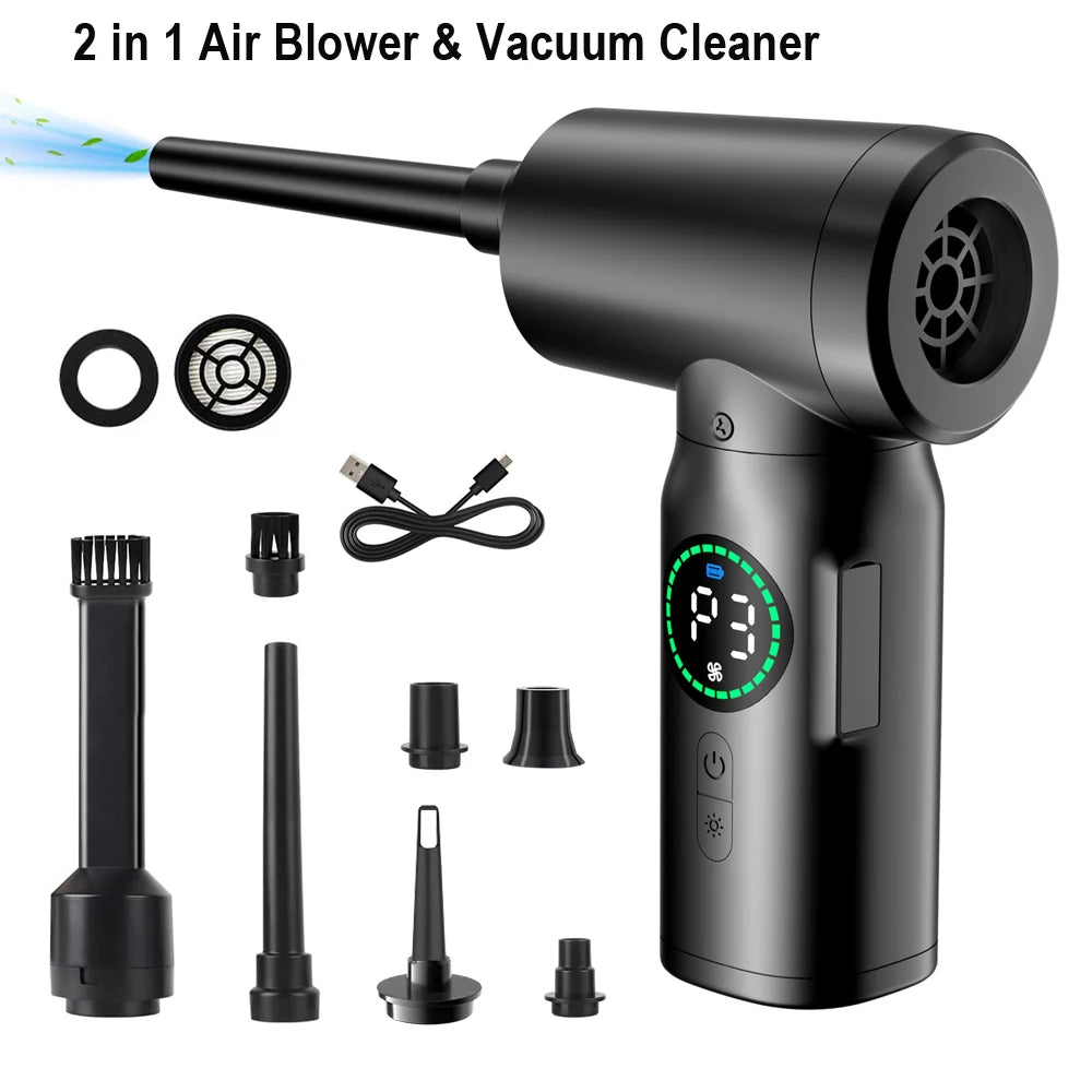7500mAh Portable Compressed Air Duster Multi Air Blower & Vacuum Cleaner Cordless Duster Blower for Keyboard Computer Cleaning 