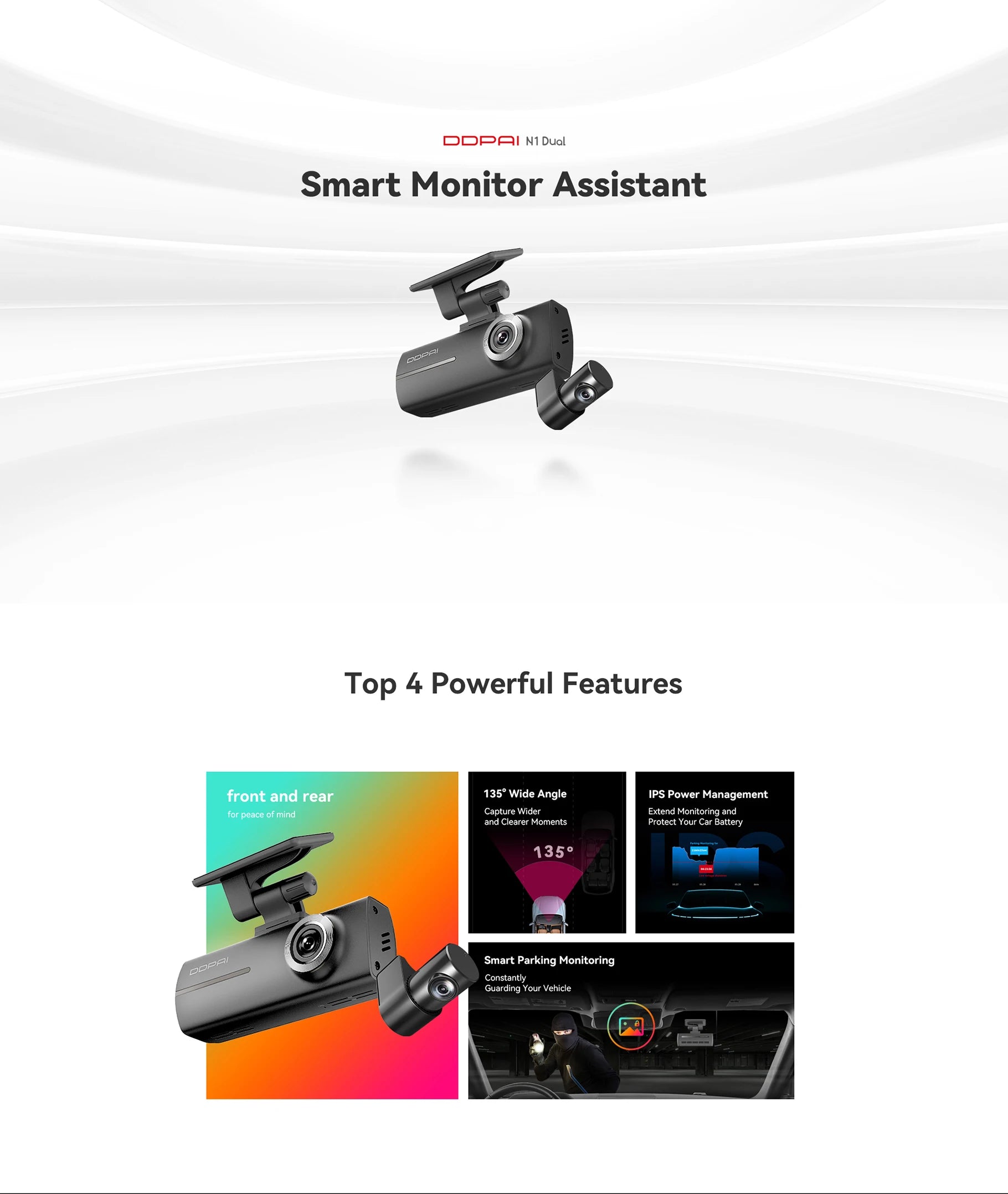 Dual Front and Rear Dash Cam 1296P with App Control