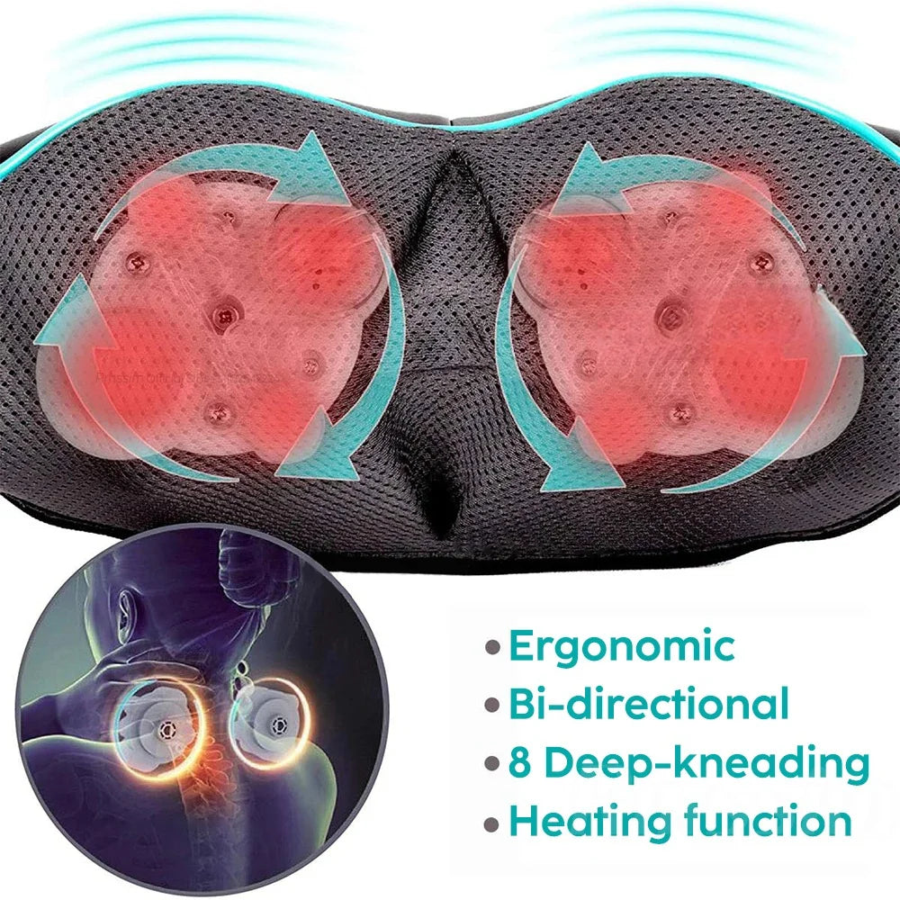 Shiatsu Neck and Shoulder Massager Heated Back Massager U Shape Deep Kneading Electric Massage Pillow For Neck Waist Leg Body 