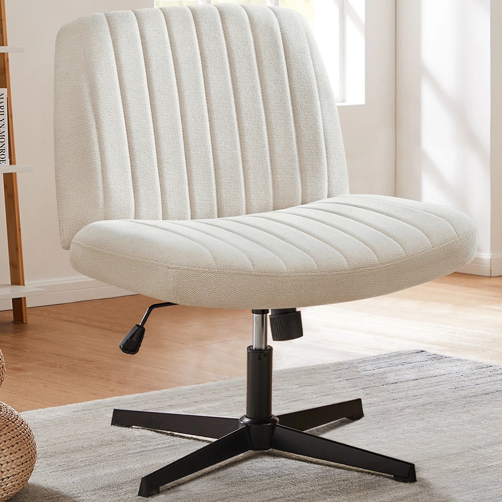 Wide Cross-Legged Office Chair Armless Adjustable Swivel Seat