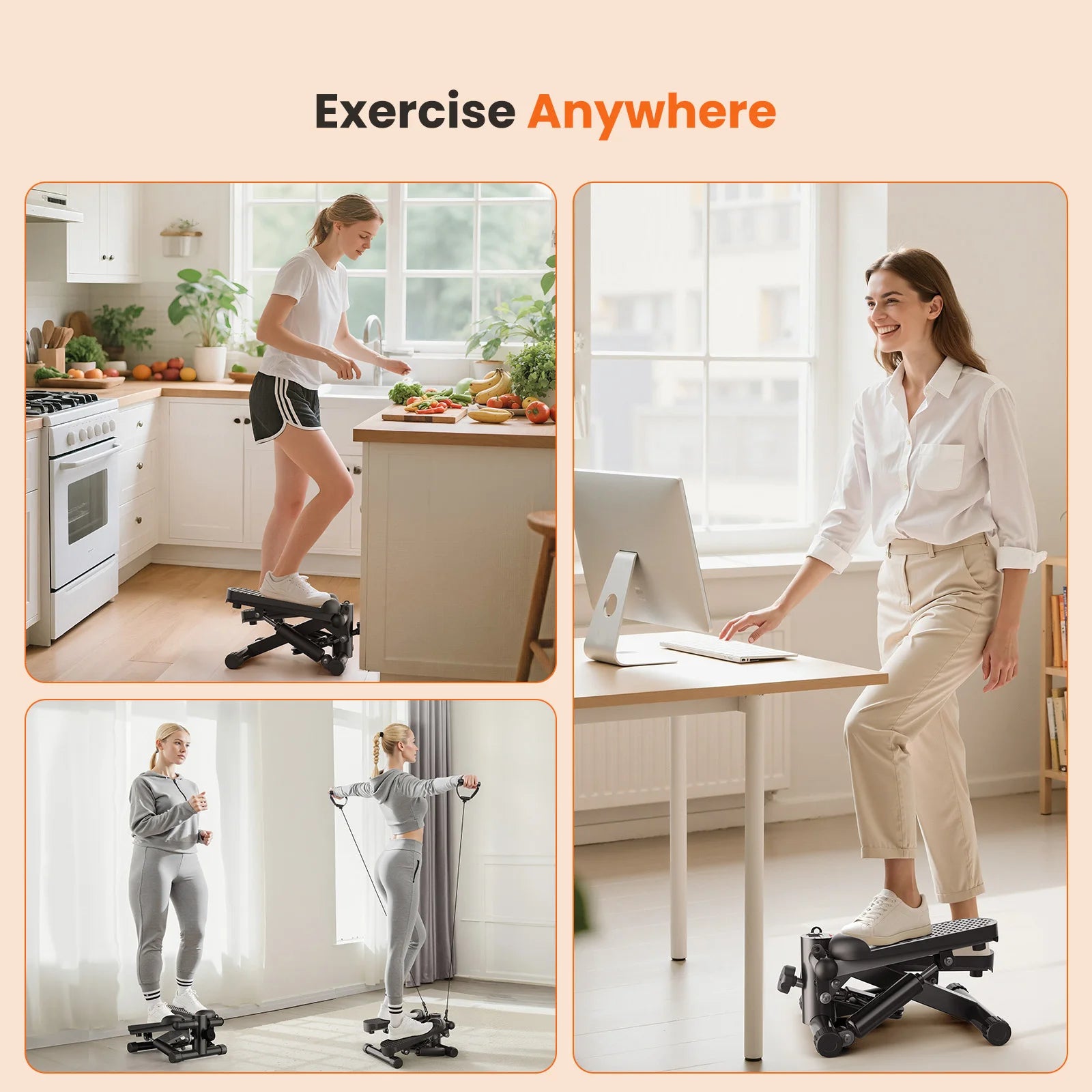 Mini stepper avec bandes de résistance et écran LCD, capacité 300 LBS