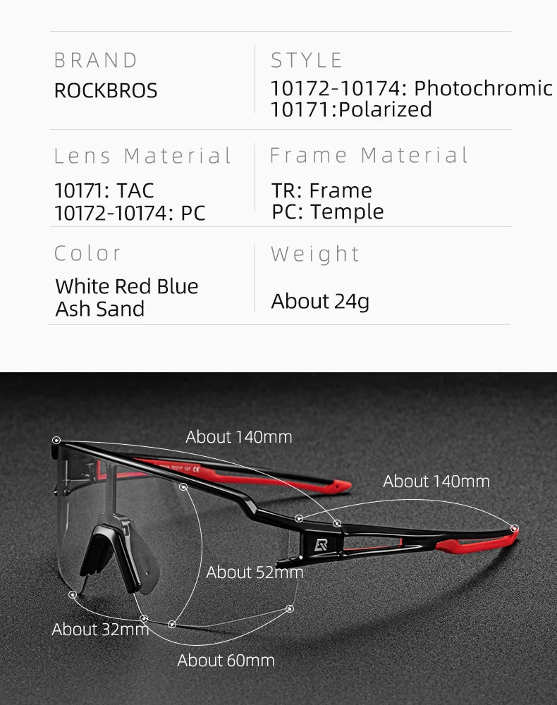 ROCKBROS Cycling Glasses Photochromic Eye Protecting Glasses Glasses Eyewear Goggles Windproof Bicycle Outdoor Sports Sunglasses 