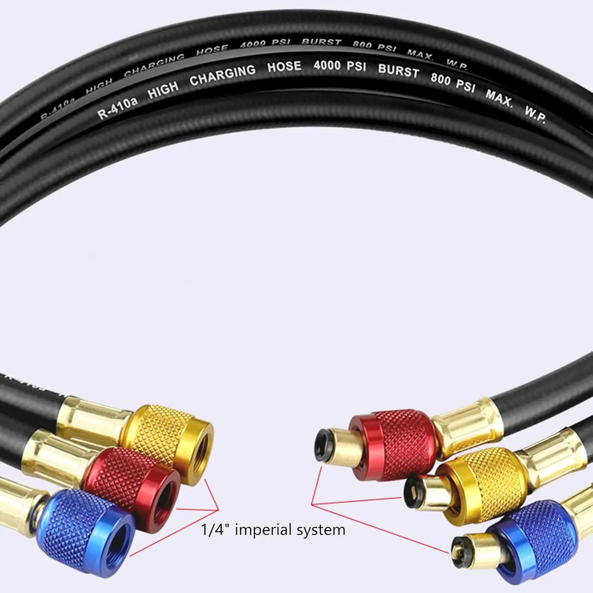 3PCS R410 Refrigerant AC Charging Hose 800-4000 PSI Working Pressure Fit HVAC Air Condition R134a R32 Refrigerant Manifold Gauge