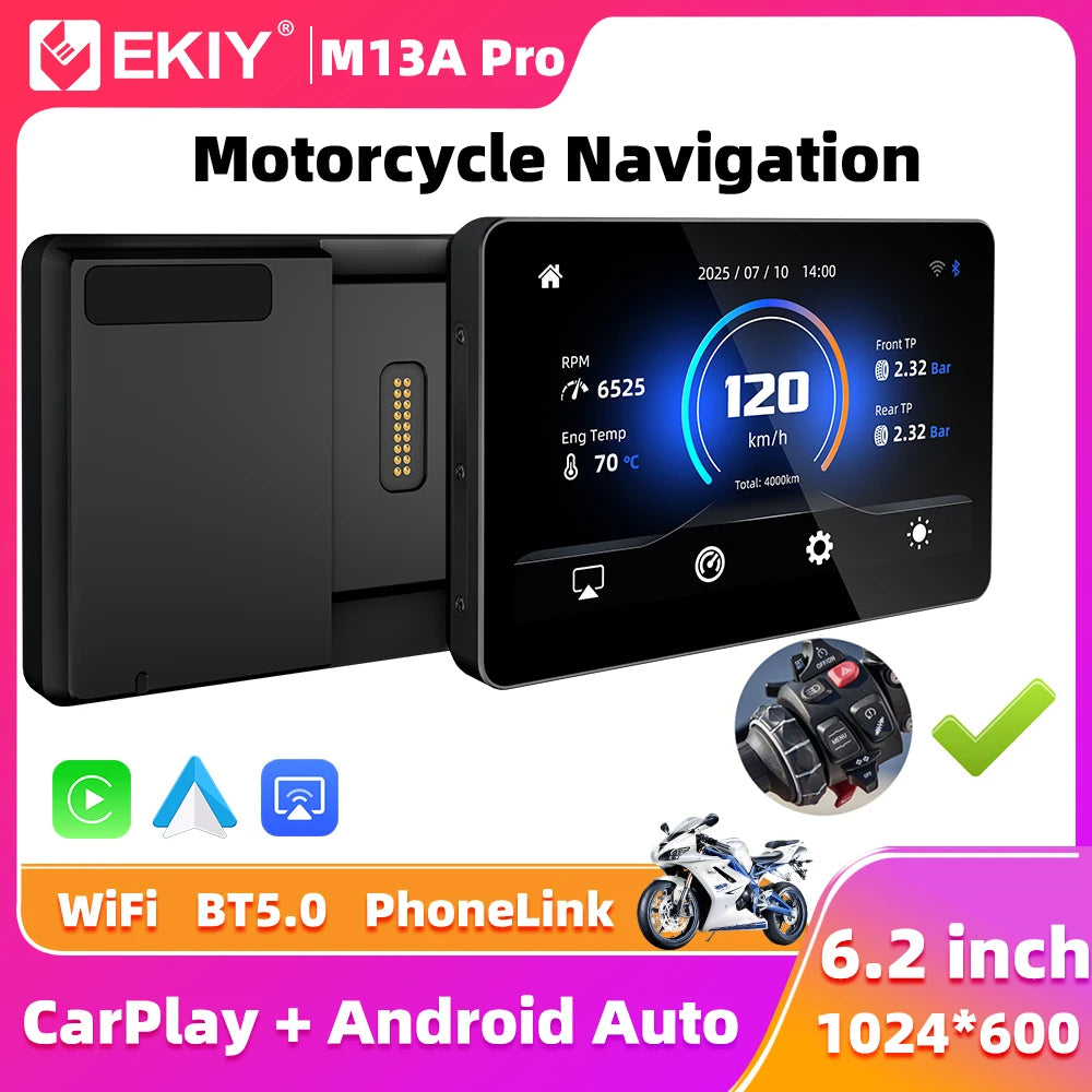 EKIY 6,2" GPS navigace pro motorku s bezdrátovým CarPlay Moto Android Auto pro BMW R1200GS R1250GS F800 F900 S1000XR pro WonderWheel