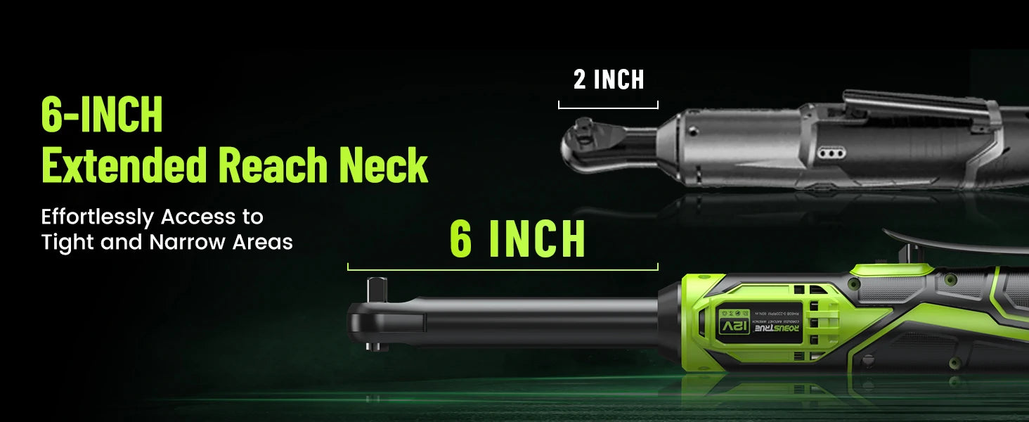 3/8 Cordless Ratchet Wrench Kit, 6-Inch Extended, 40 Ft-lbs, 400 RPM, 2.0Ah Battery