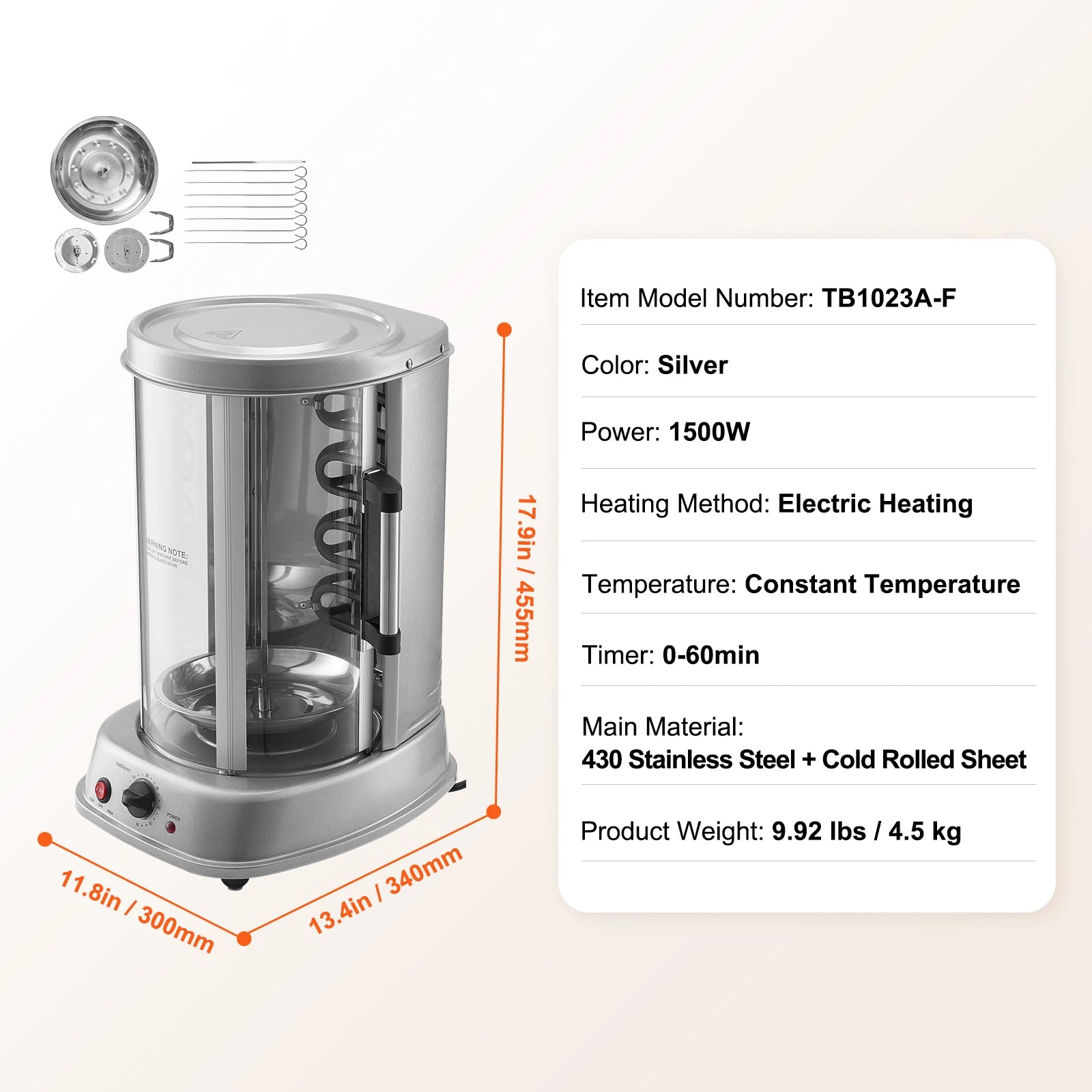 Vertical Electric Shawarma Grill Machine Stainless Steel