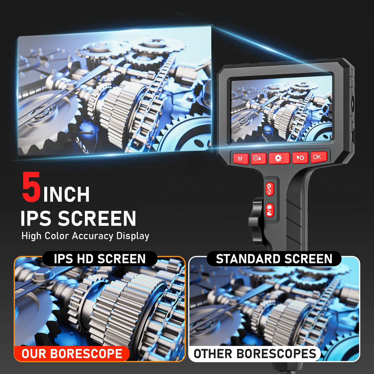 3.9mm HD Two-Way Rotary 360° Industrial Inspection Endoscope Camera with 5.0 Inch IPS Screen