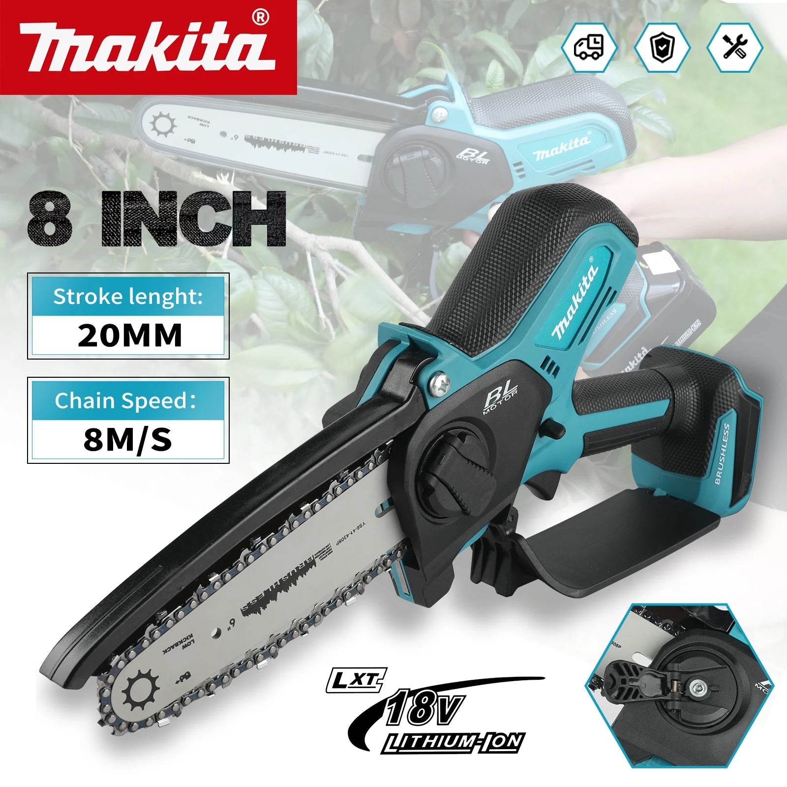 Makita 18V Cordless Chainsaw for Woodworking with Small Handheld Electric 6-inch Logging Sawzall Mini Portable Chainsaw 