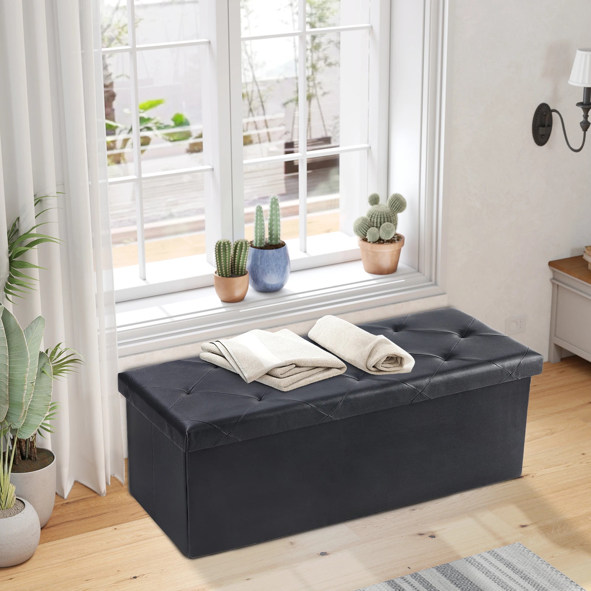 43'' Storage Ottoman Bench with Leather Seat, 660 lb Capacity