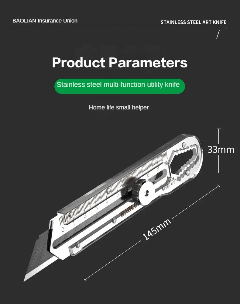Utility Knife Box Cutter 8 In 1 Mutipurpose Stainless Steel Retractable Heavy Duty Waterproof Snap off Cutter Knife And Blades 