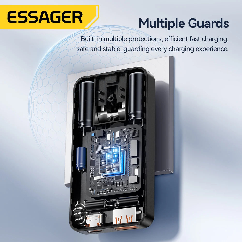 Essager Ultra Thin 65W GaN pro Travel Charger Quick Charge 4.0 PD3.0 Portable Type-C for iPhone 17 16 15Samsung MacBook Laptop