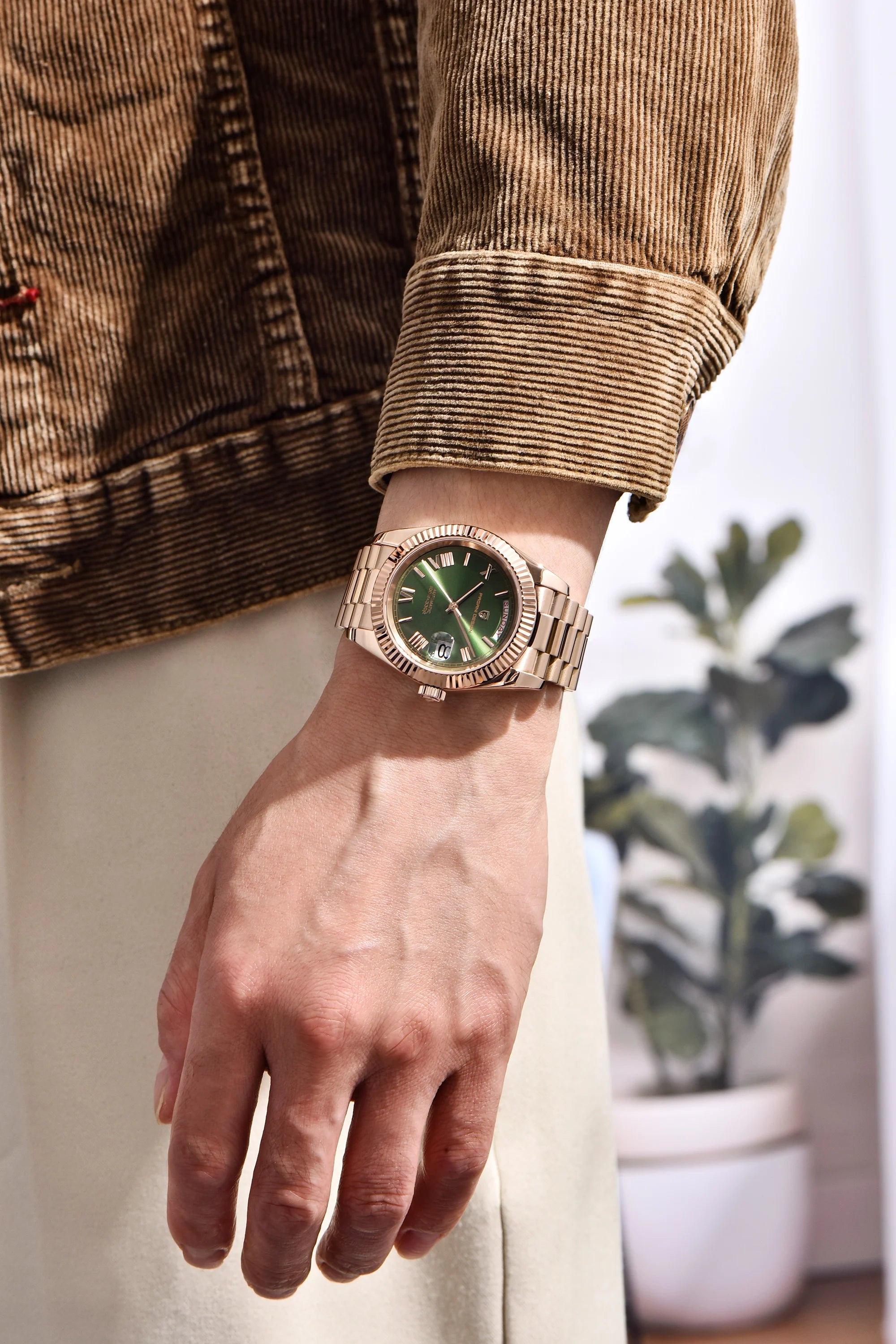 Orologio Meccanico Automatico Uomo Oro Rosa NH36A Zaffiro 10Bar