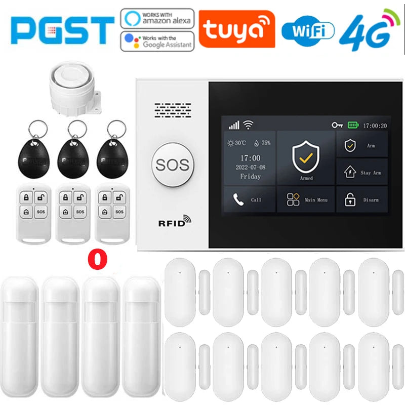 PGST 4G home allarme anti-furto, Tuya, kit di sicurezza con sensore di movimento PIR, wireless, WiFi, GSM, PG-107