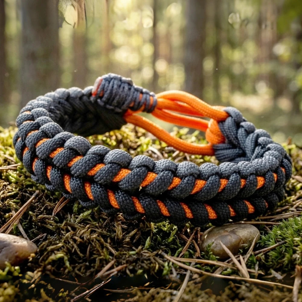 Outdoor Survival Paracord Bracelet - Handwoven Tactical Rope, Unique Closure, for Camping Hiking