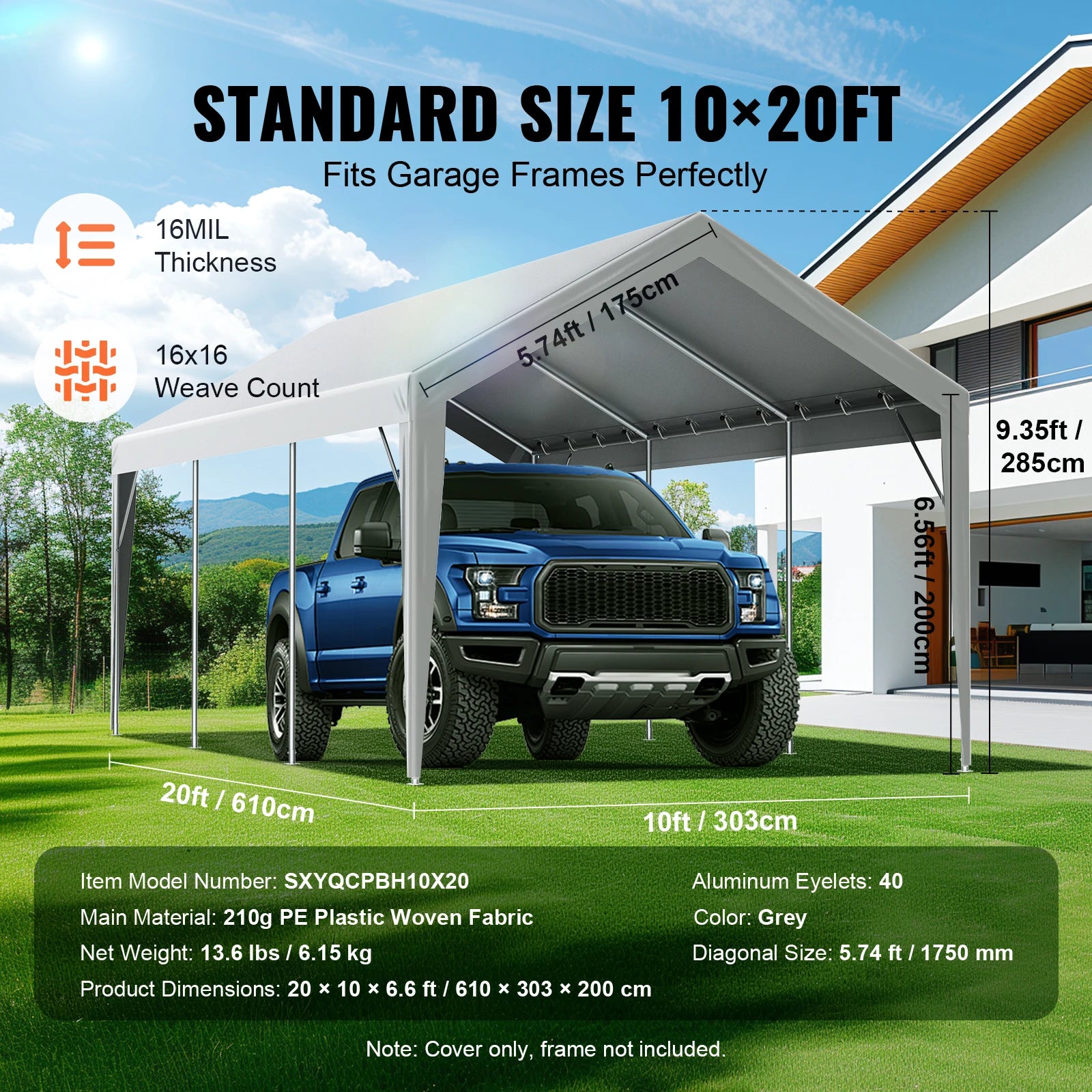 SucceBuy Carport Replacement Canopy Cover with Ball Bungees