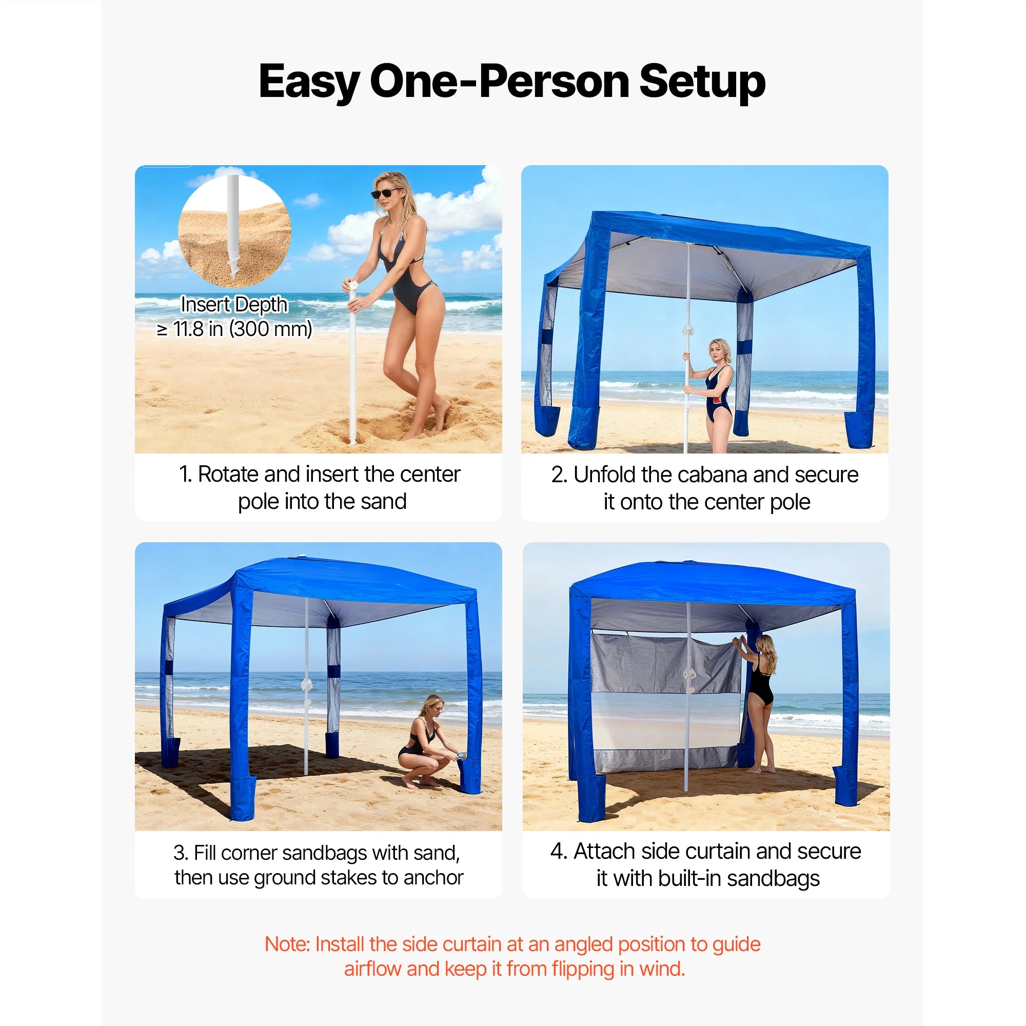 Tenda cabana da spiaggia 8x8 ft con ombra UPF 50+ e parete laterale