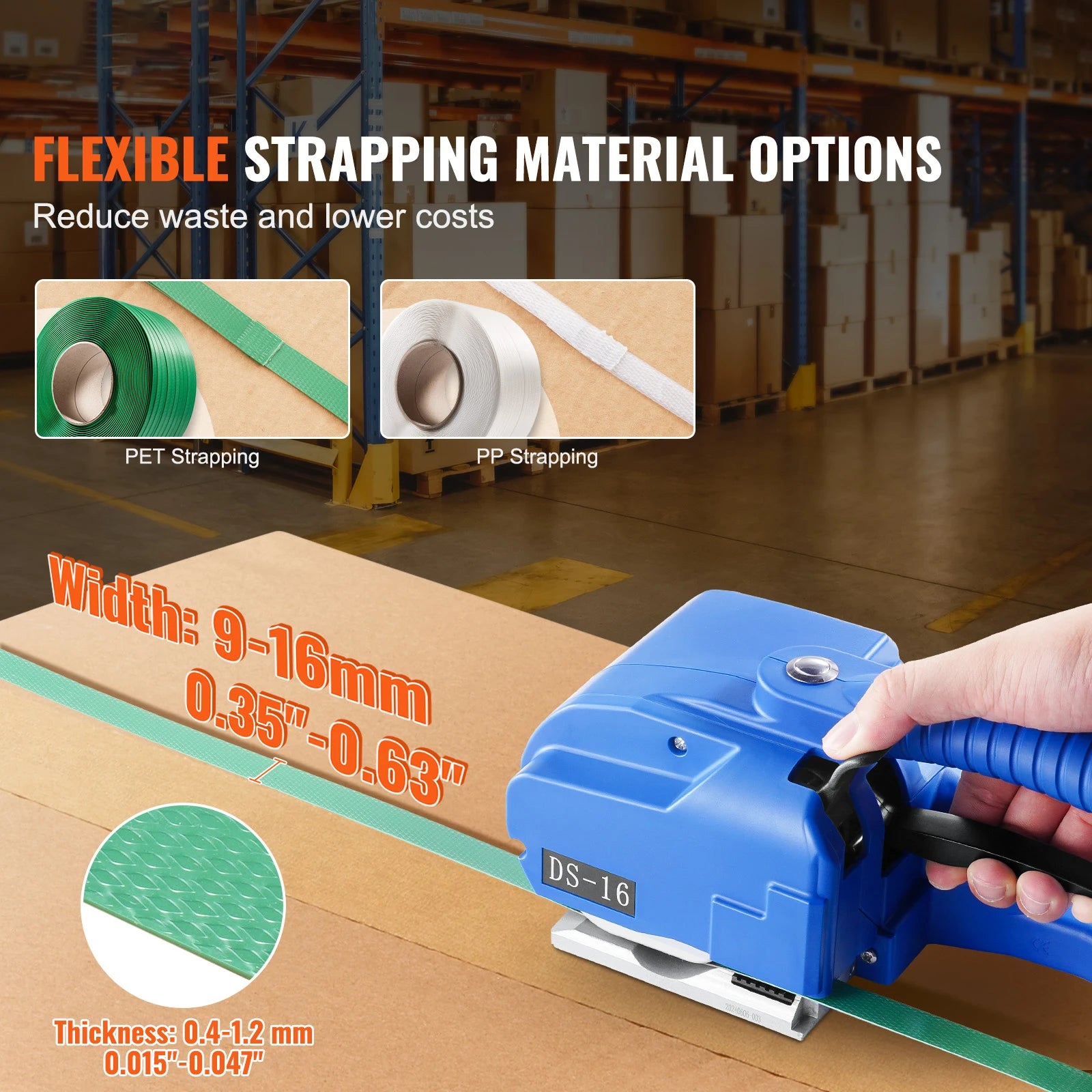 SucceBuy Automatic Electric Strapping Machine Portable Powered Banding Tool for 0.35"-0.63" PP PET Straps Packaging Box Pallet